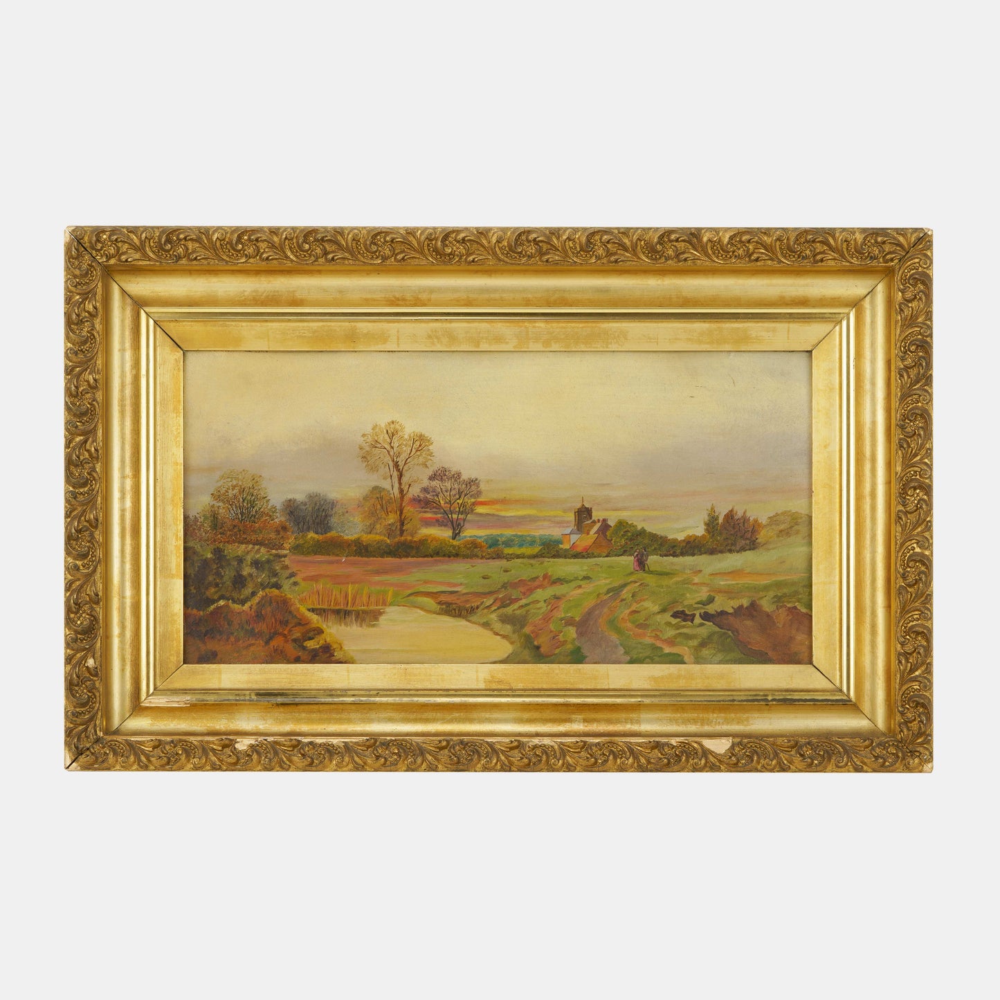 Antique Painting of Couple in Countryside, Early 1900s. France