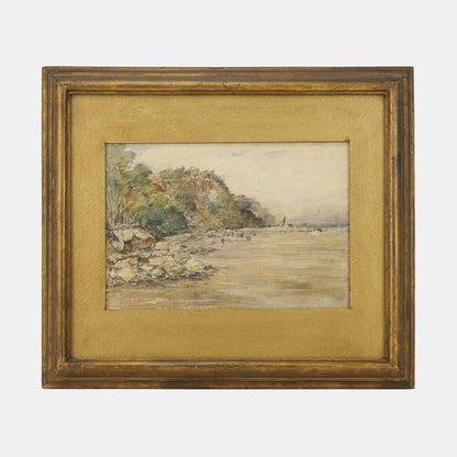 Antique Watercolor of Cliffside Cove, Early 1900s