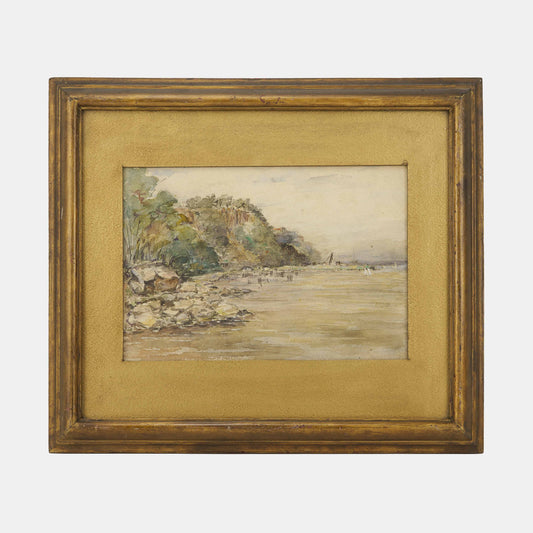 Antique Watercolor of Cliffside Cove, Early 1900s