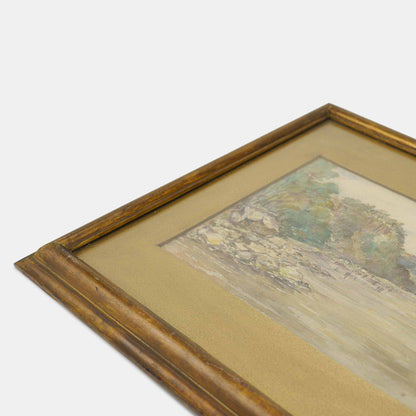 Antique Watercolor of Cliffside Cove, Early 1900s