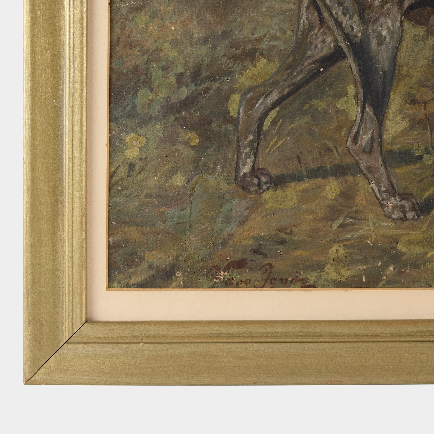 Vintage Painting of Hunting Dog with Hare