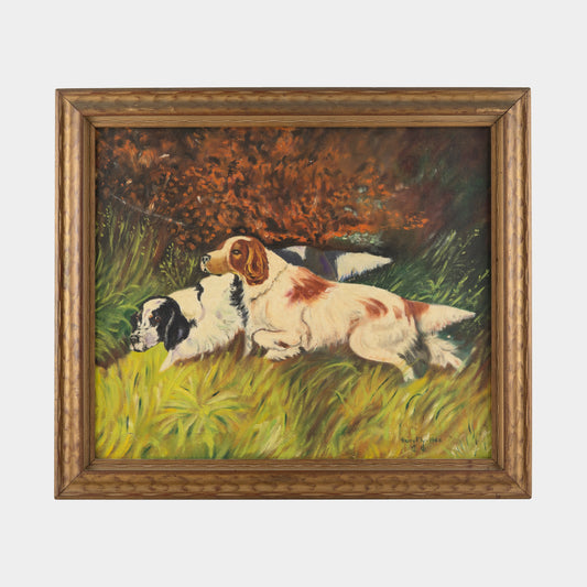 Vintage Painting Study of Hunting Dogs, 1940s