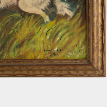 Vintage Painting Study of Hunting Dogs, 1940s
