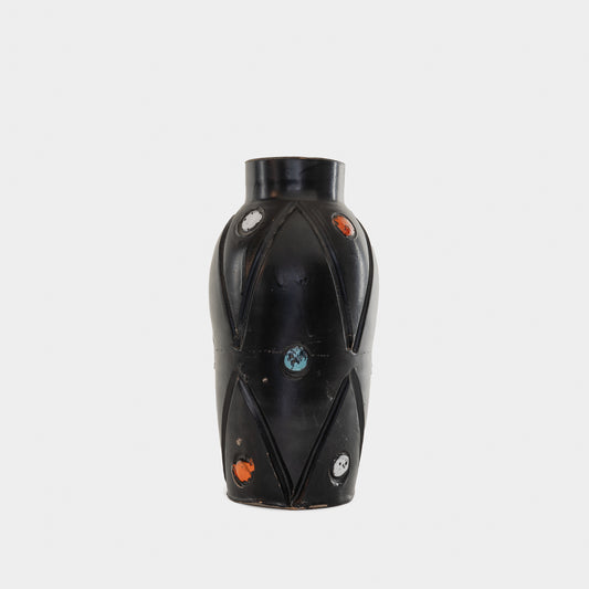 Vintage Black Vase with Multicolor Dots, Italy