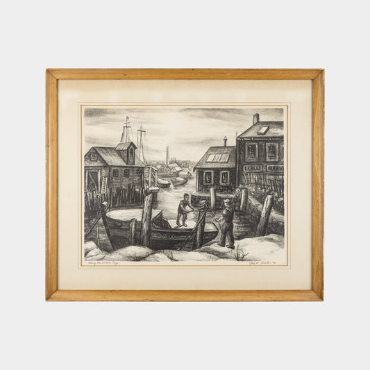 Vintage Litho Harbor Scene, 1940s. New York