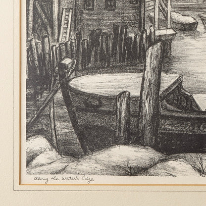 Vintage Litho Harbor Scene, 1940s. New York