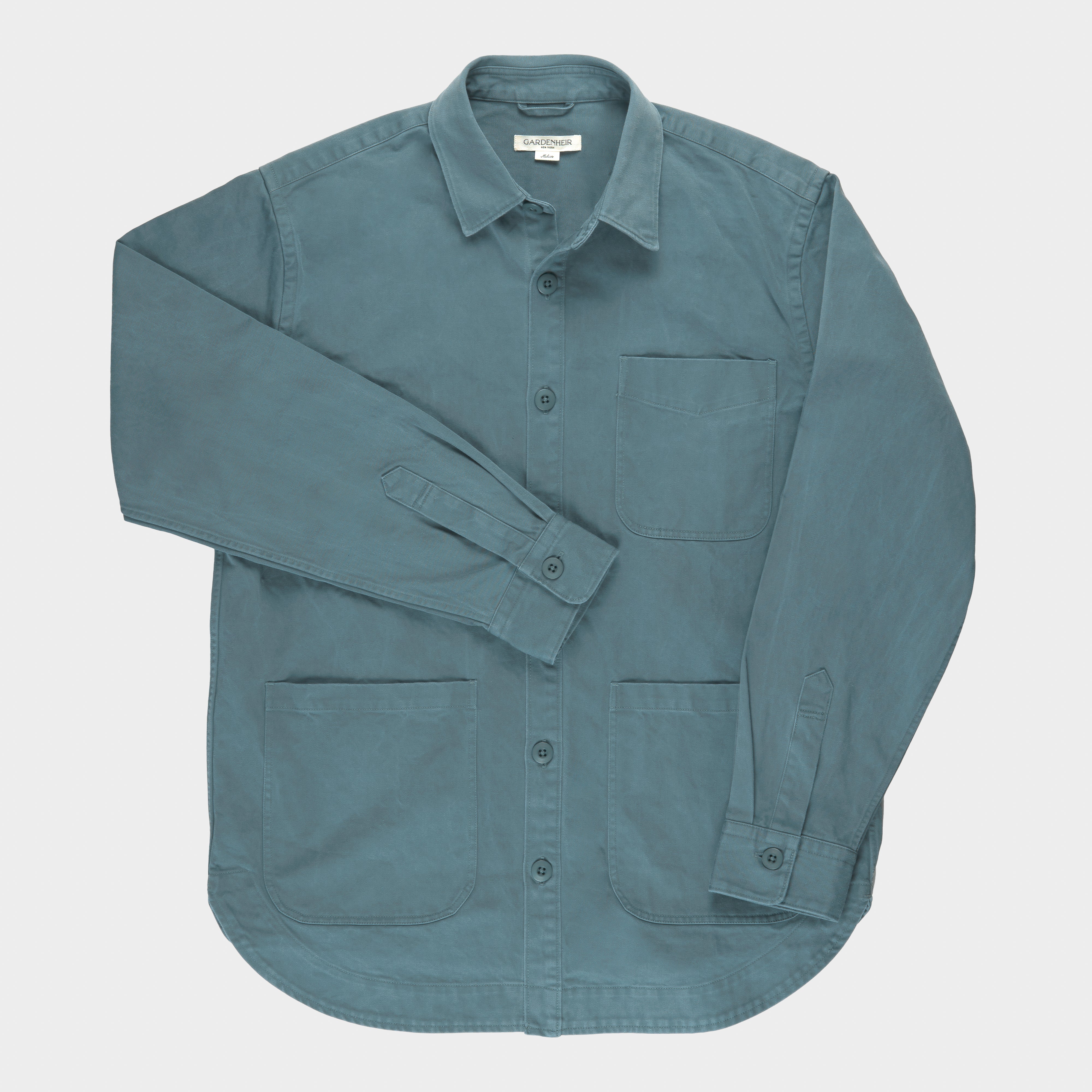 Organic Cotton Moleskin Chore Shirt in Stonewashed Verdigris