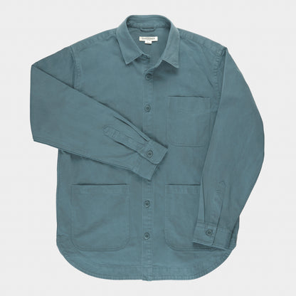 Organic Cotton Moleskin Chore Shirt in Stonewashed Verdigris