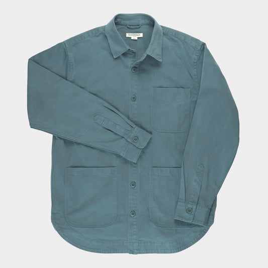 Organic Cotton Moleskin Chore Shirt in Stonewashed Verdigris