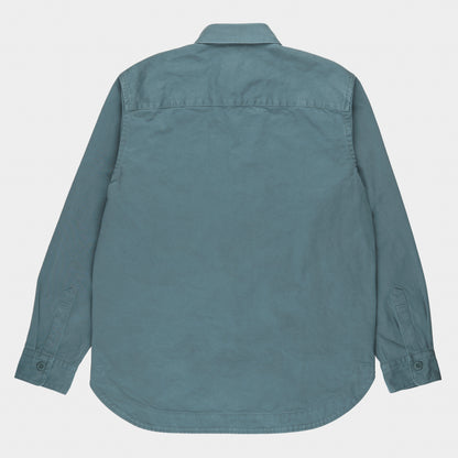 Organic Cotton Moleskin Chore Shirt in Stonewashed Verdigris
