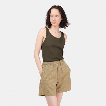 Cotton Mesh Tank Top in Drab Olive
