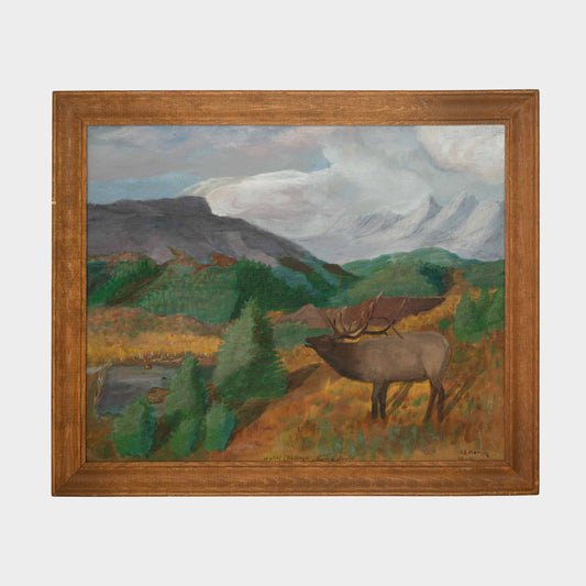 Vintage Elk Painting on Board