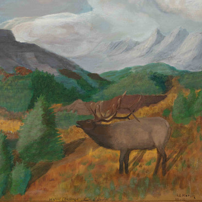 Vintage Elk Painting on Board