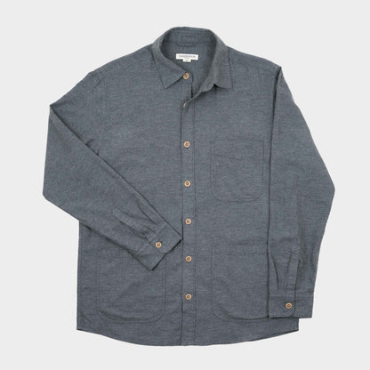 Japanese Melange Flannel Button Down with Patch Pockets in Charcoal