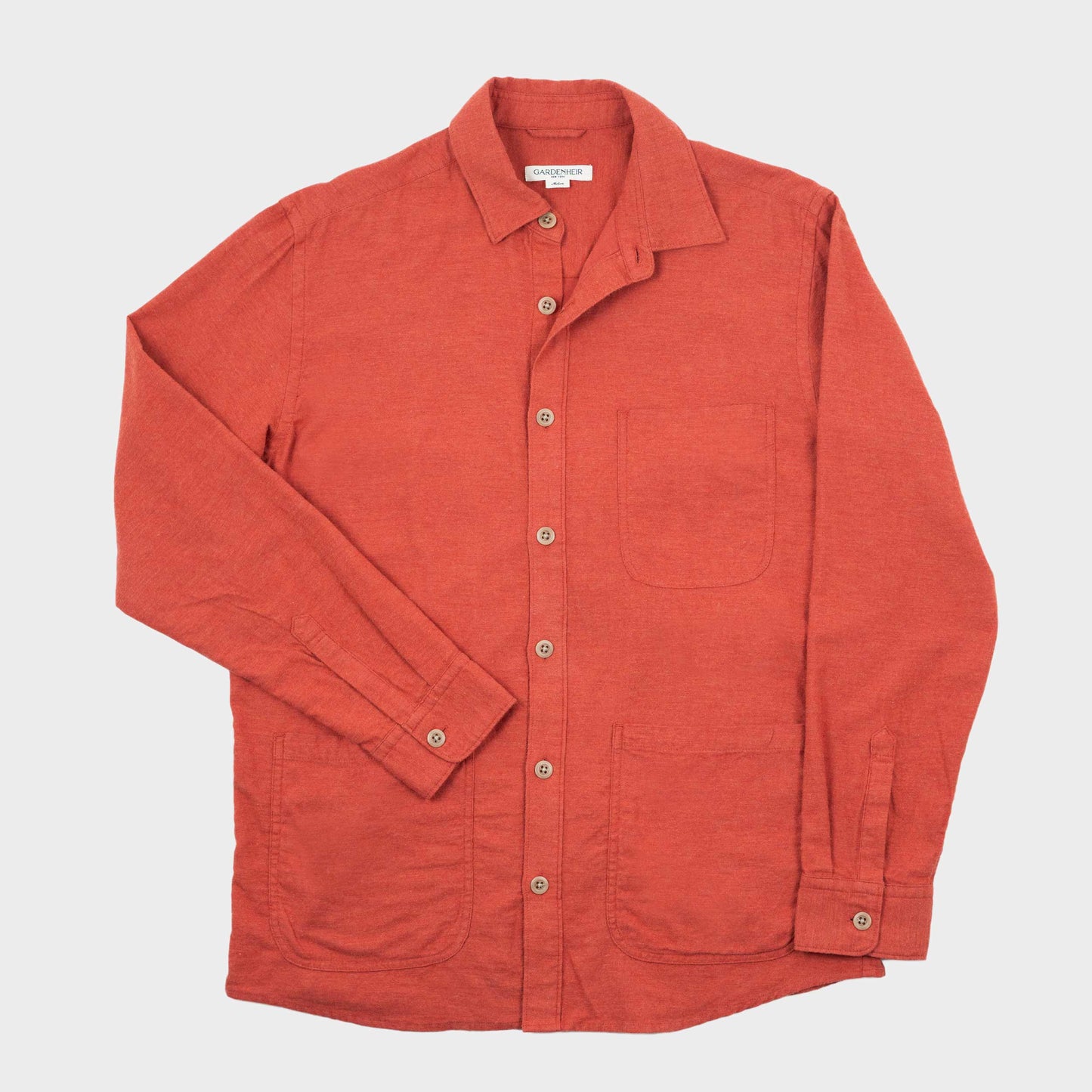 Japanese Melange Flannel Button Down with Patch Pockets in Sumac