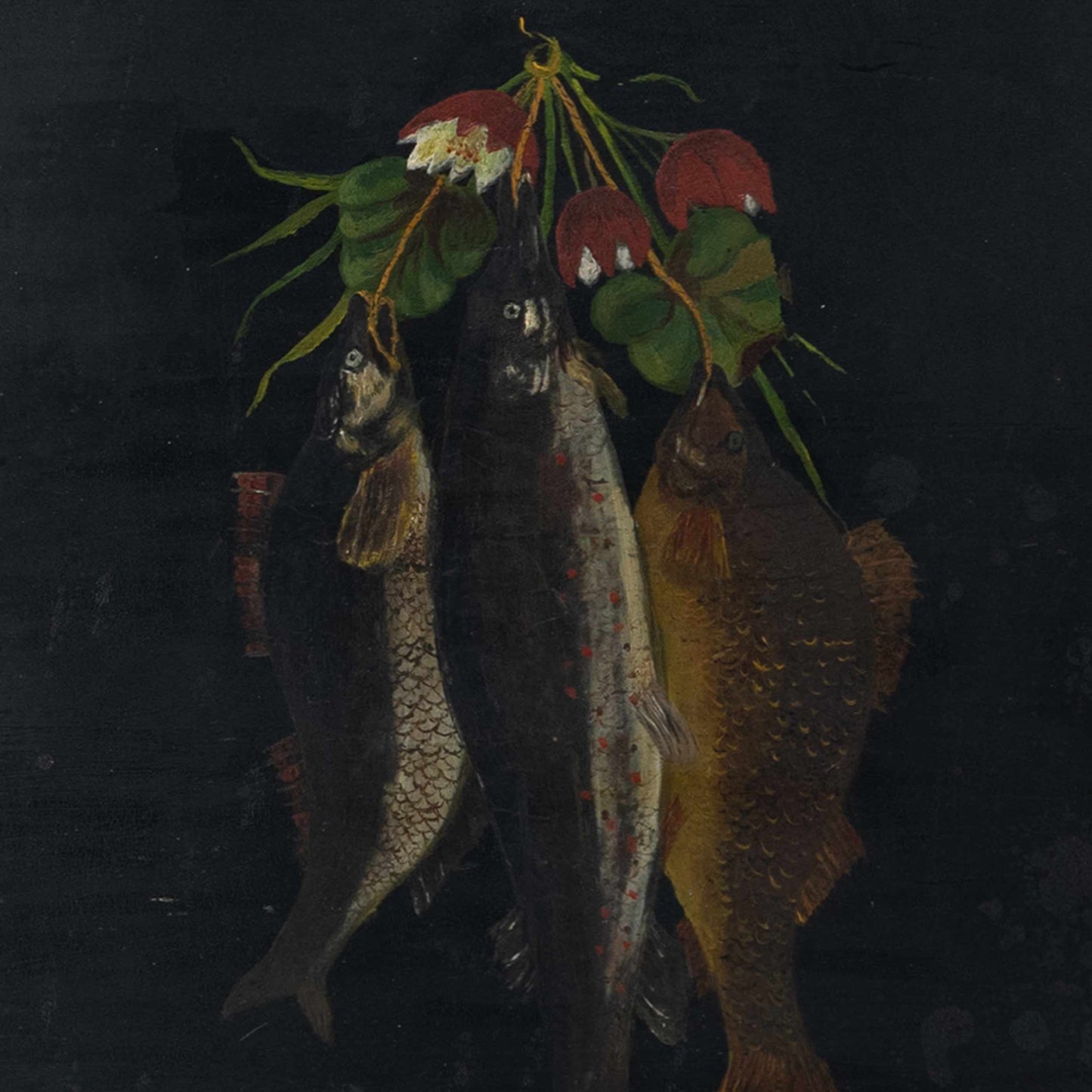 Antique Oil on Board Still Life of Fish and Herbs, New York