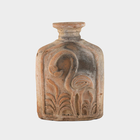 Vintage Large Terracotta Vase with Flamingo Relief