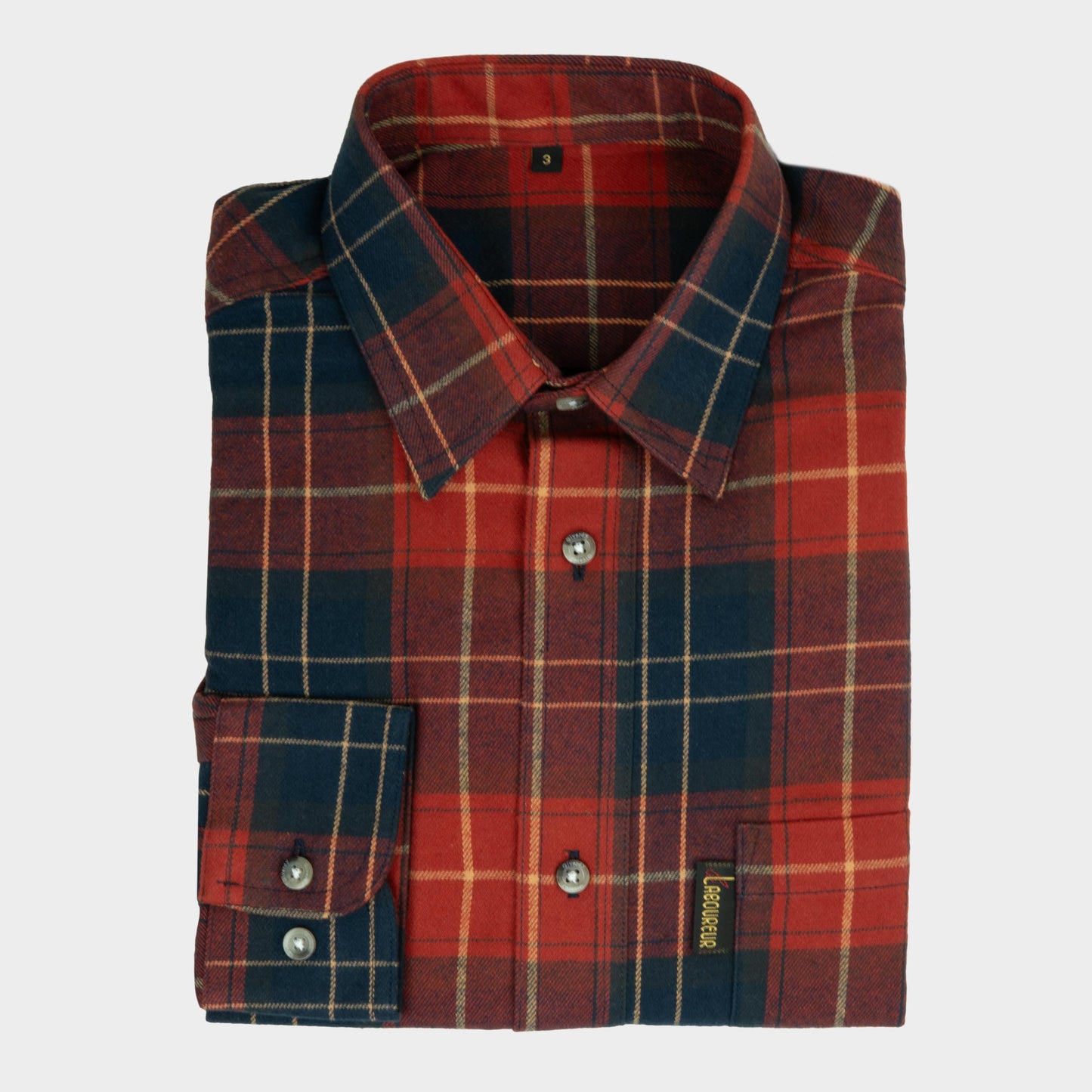 Le Laboureur French Flannel Long Work Shirt in Red
