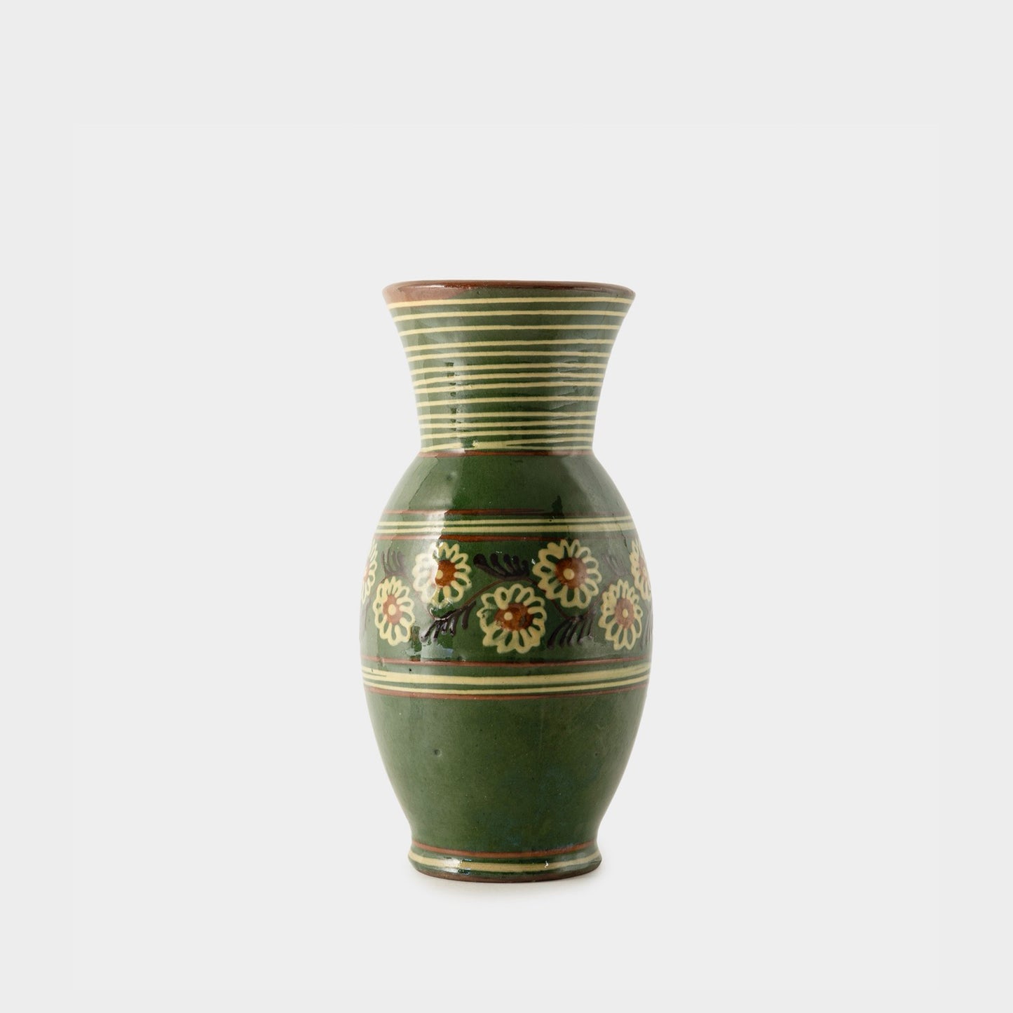 Vintage Redware Vase with Floral Motif