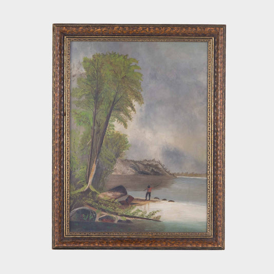 Antique Painting of Fly Fisherman, New York