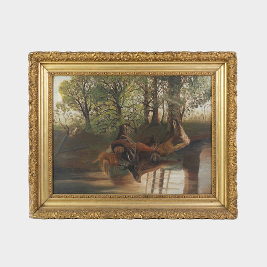 Antique Hunting Scene Oil Painting, New York, 20th C.