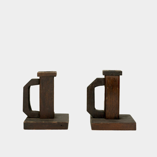 Vintage Folk Art Wood Candle Holders, New York, 20th C.