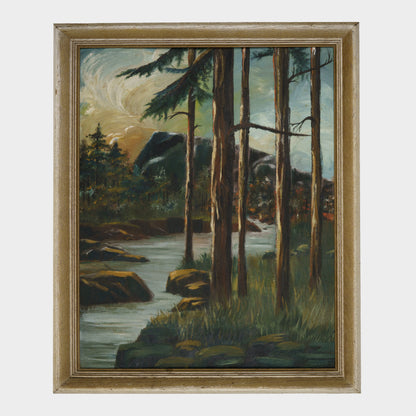 Vintage Painting of Woodland Stream, Maine, 1940's
