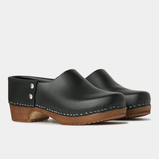 French Leather Clogs in Black