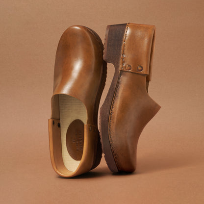 French Leather Clogs in Cognac