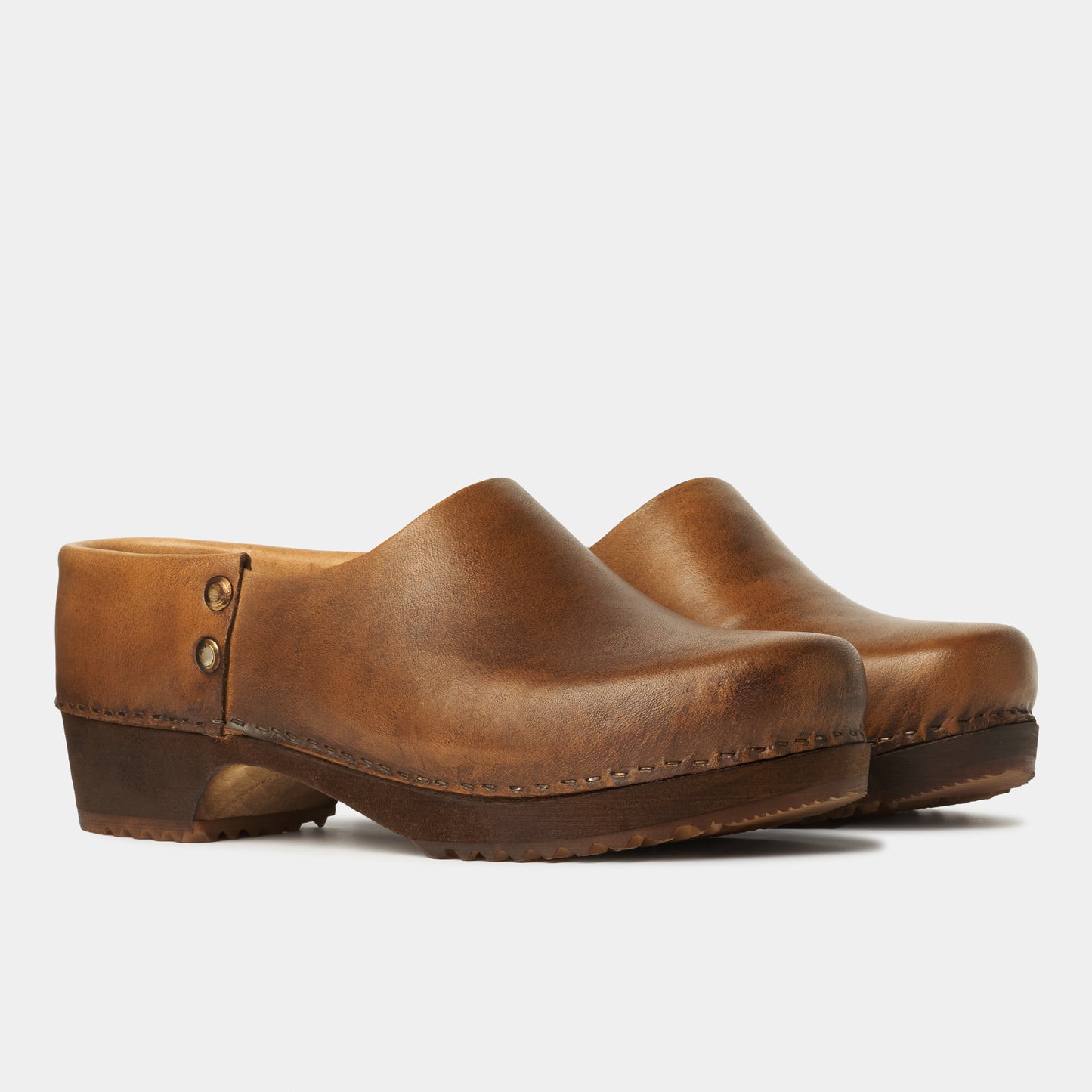 French Leather Clogs in Cognac