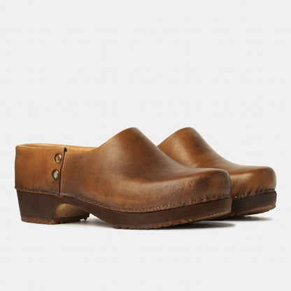 French Leather Clogs in Cognac