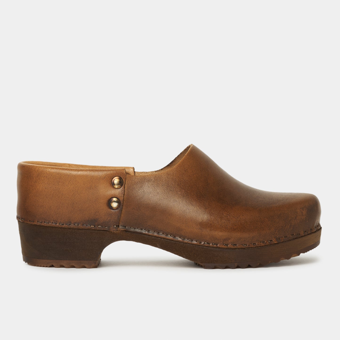 French Leather Clogs in Cognac
