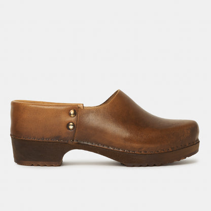French Leather Clogs in Cognac
