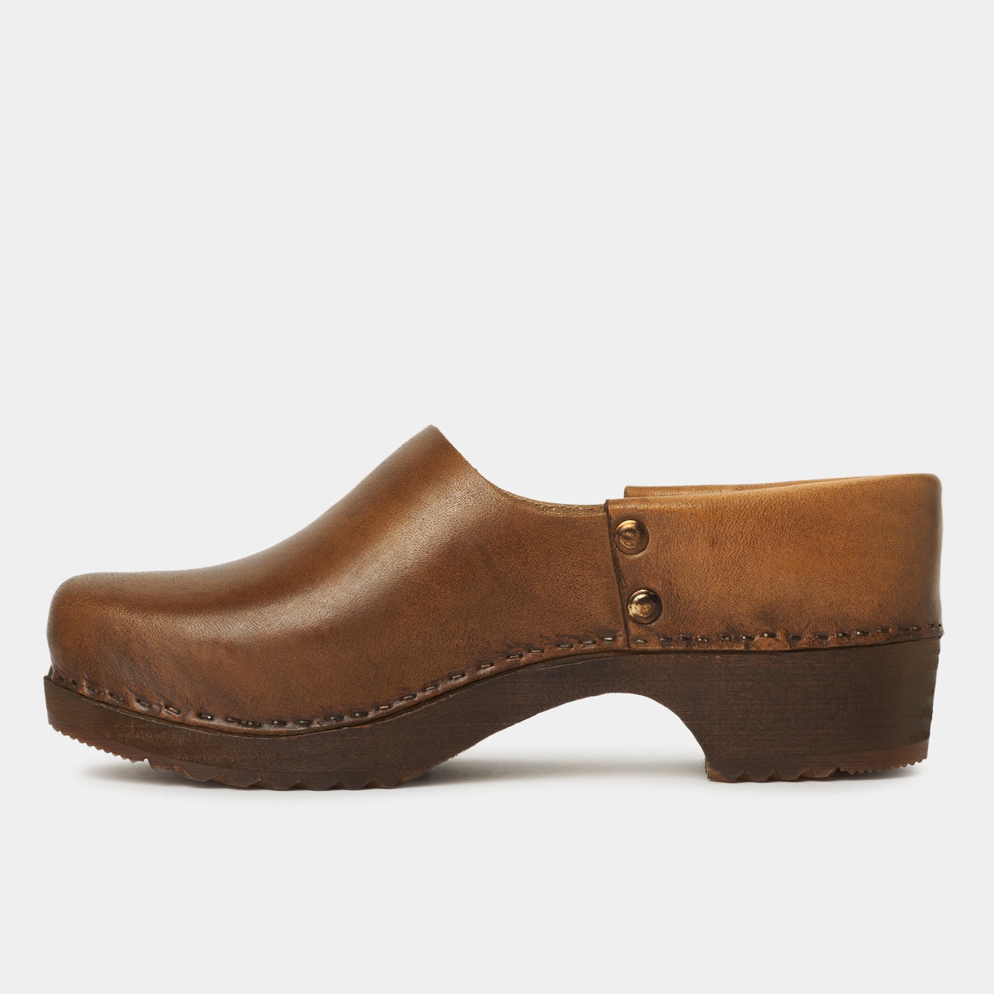 French Leather Clogs in Cognac