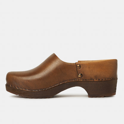French Leather Clogs in Cognac