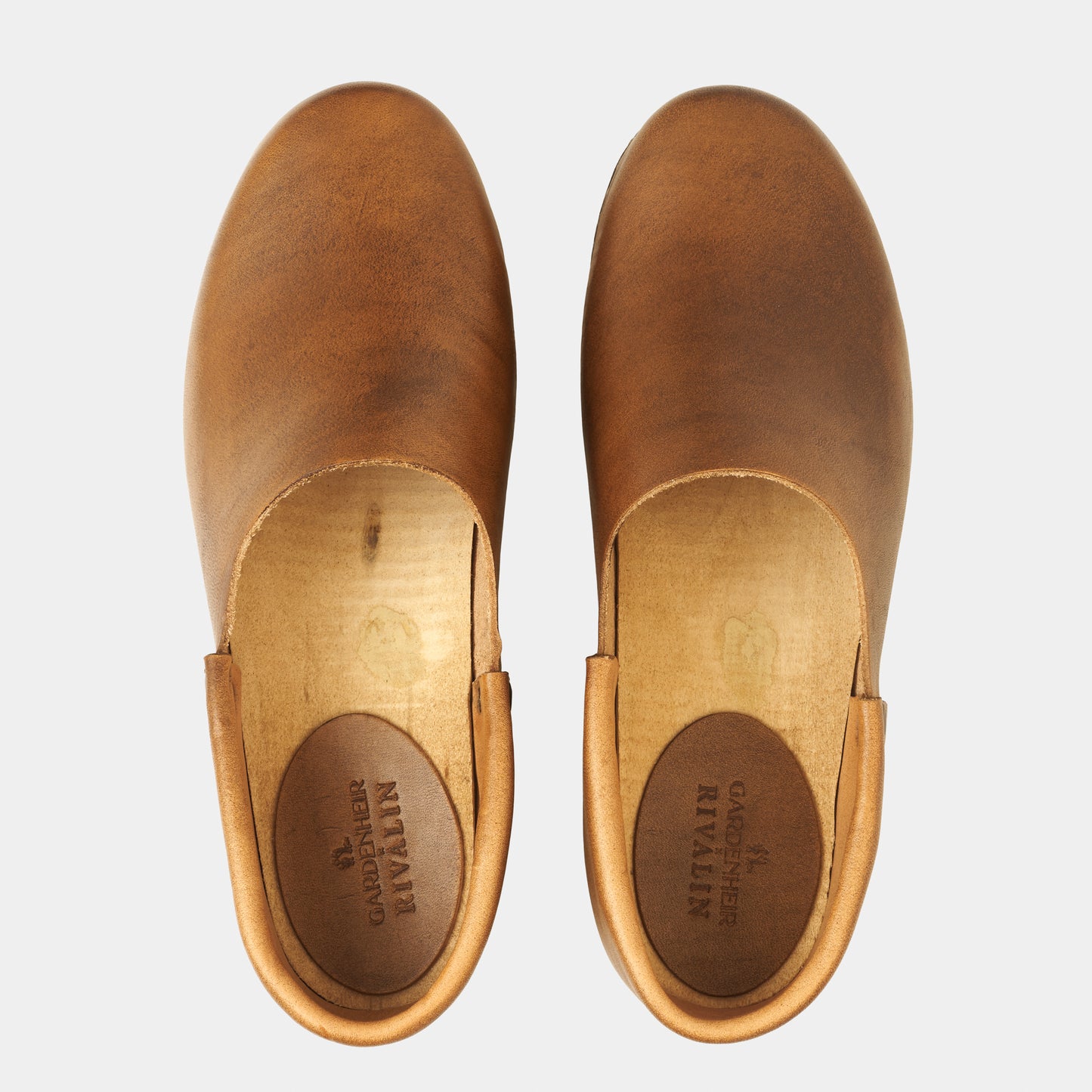 French Leather Clogs in Cognac