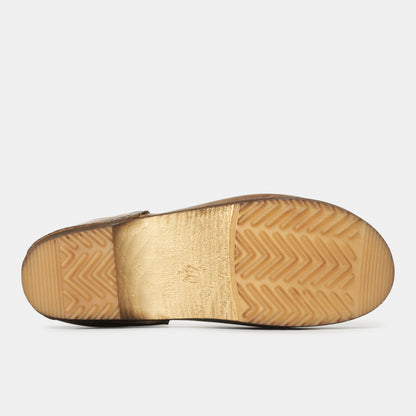 French Leather Clogs in Cognac