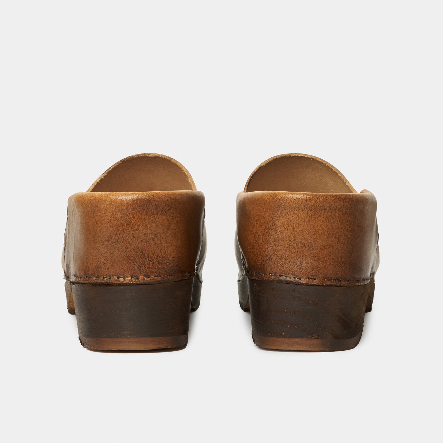French Leather Clogs in Cognac