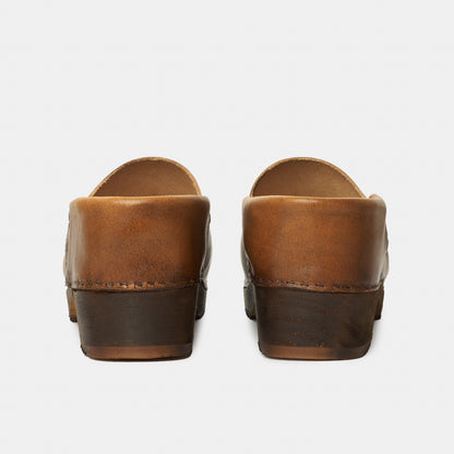 French Leather Clogs in Cognac