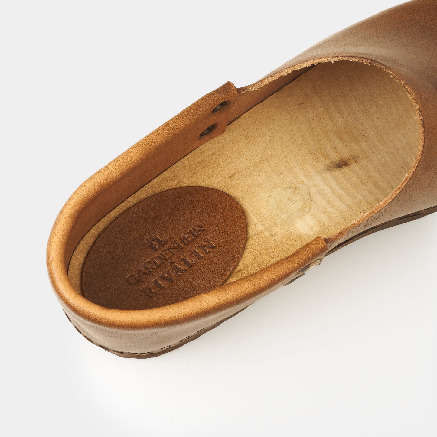 French Leather Clogs in Cognac
