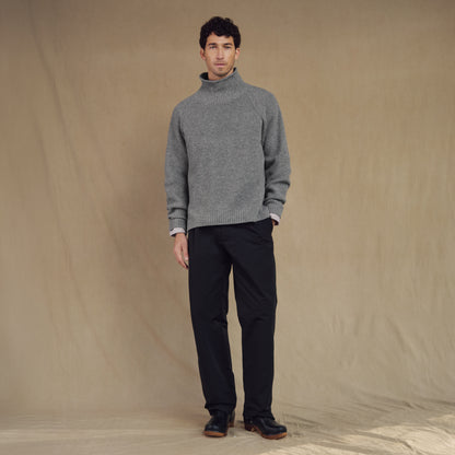 Merino Wool Funnel Neck Sweater in Heather Grey