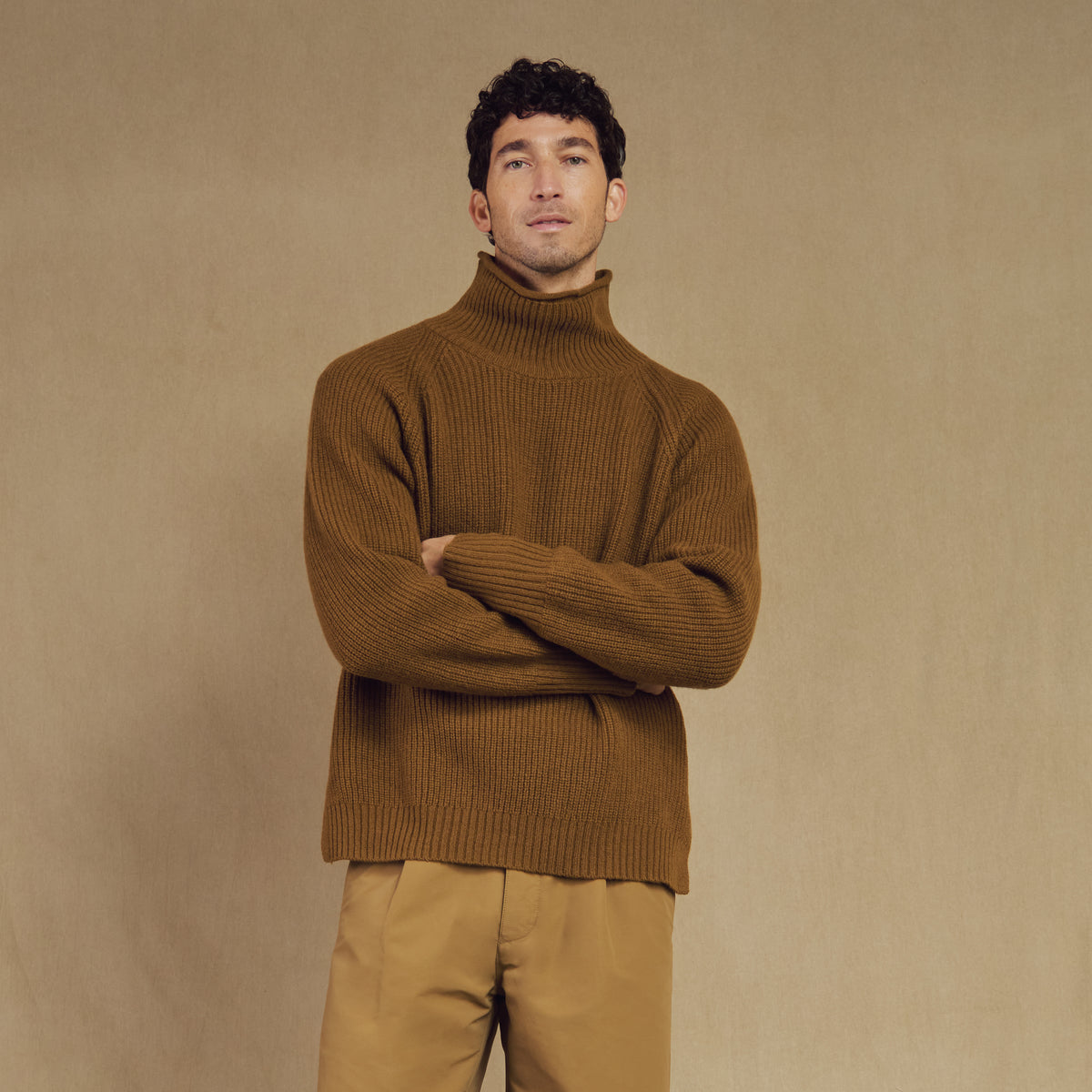 Merino Wool Funnel Neck Sweater in Scout