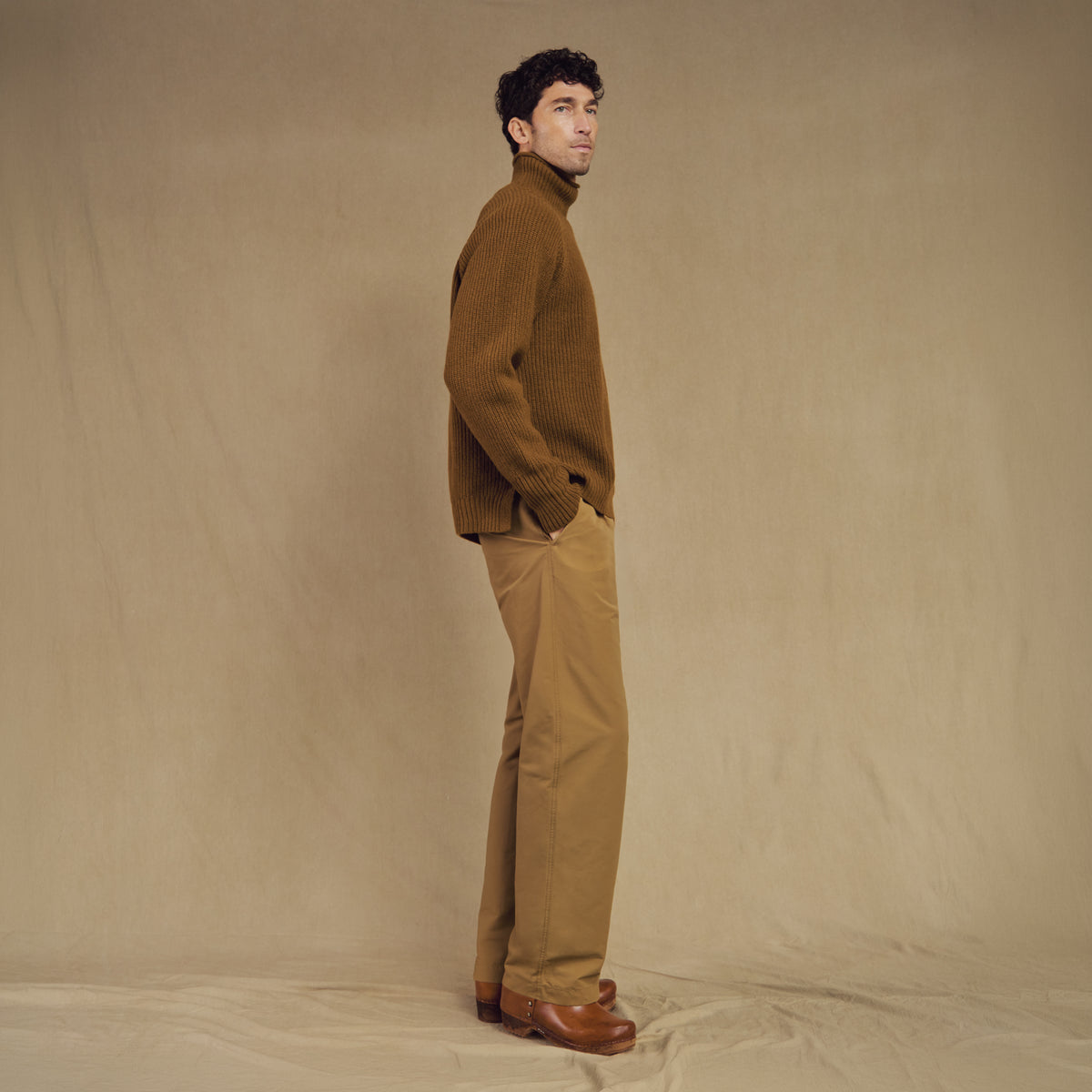 Merino Wool Funnel Neck Sweater in Scout