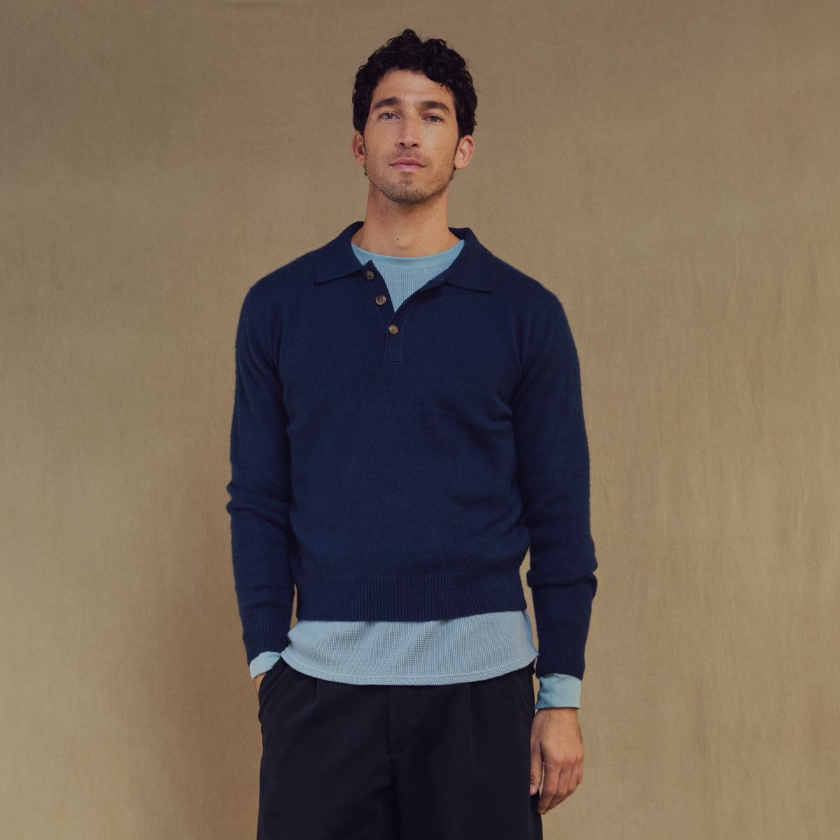 Himalayan Cashmere Rugby Sweater in Navy
