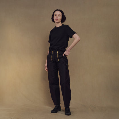 Le Laboureur French Cotton Moleskin Drop Front Farm Pant in Black