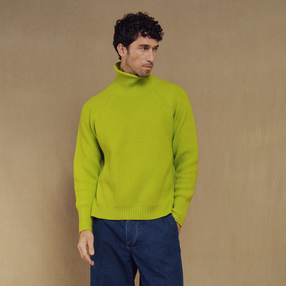 Merino Wool Funnel Neck Sweater in Firefly