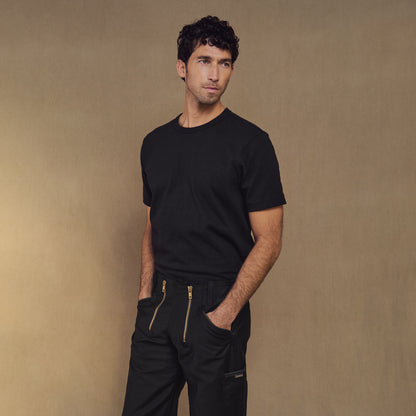 Le Laboureur French Cotton Moleskin Drop Front Farm Pant in Black