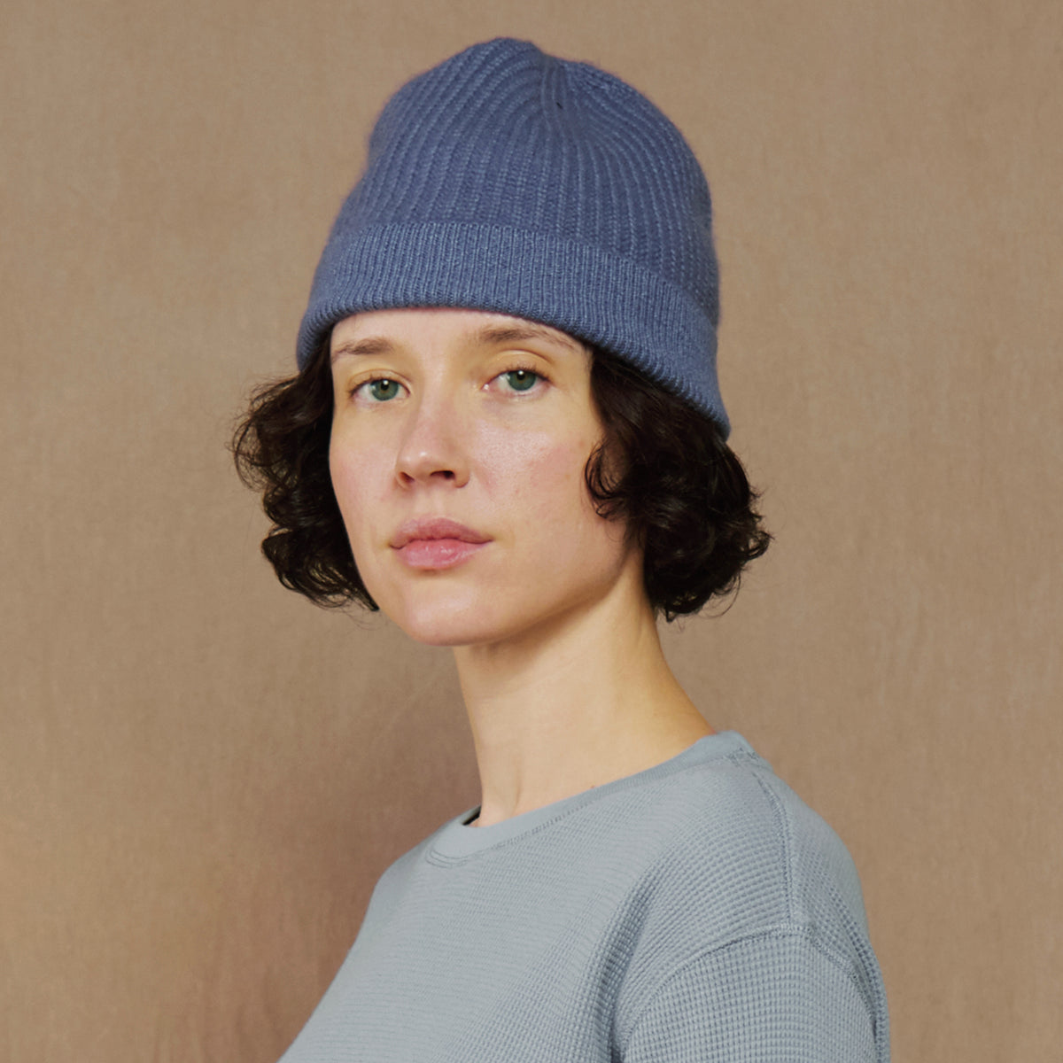 Himalayan Cashmere Fisherman Ribbed Beanie — Sea Palette