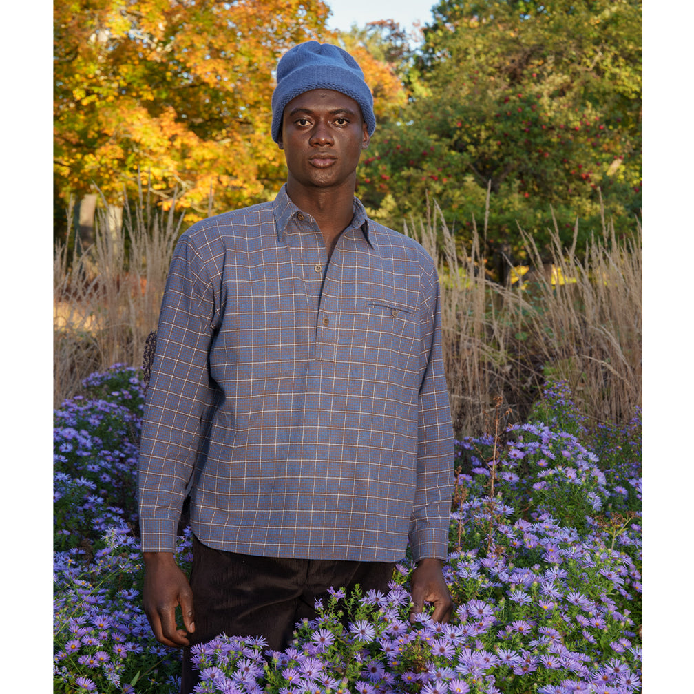 Japanese Cotton Flannel Gardening Smock No. 2 in Blue Check