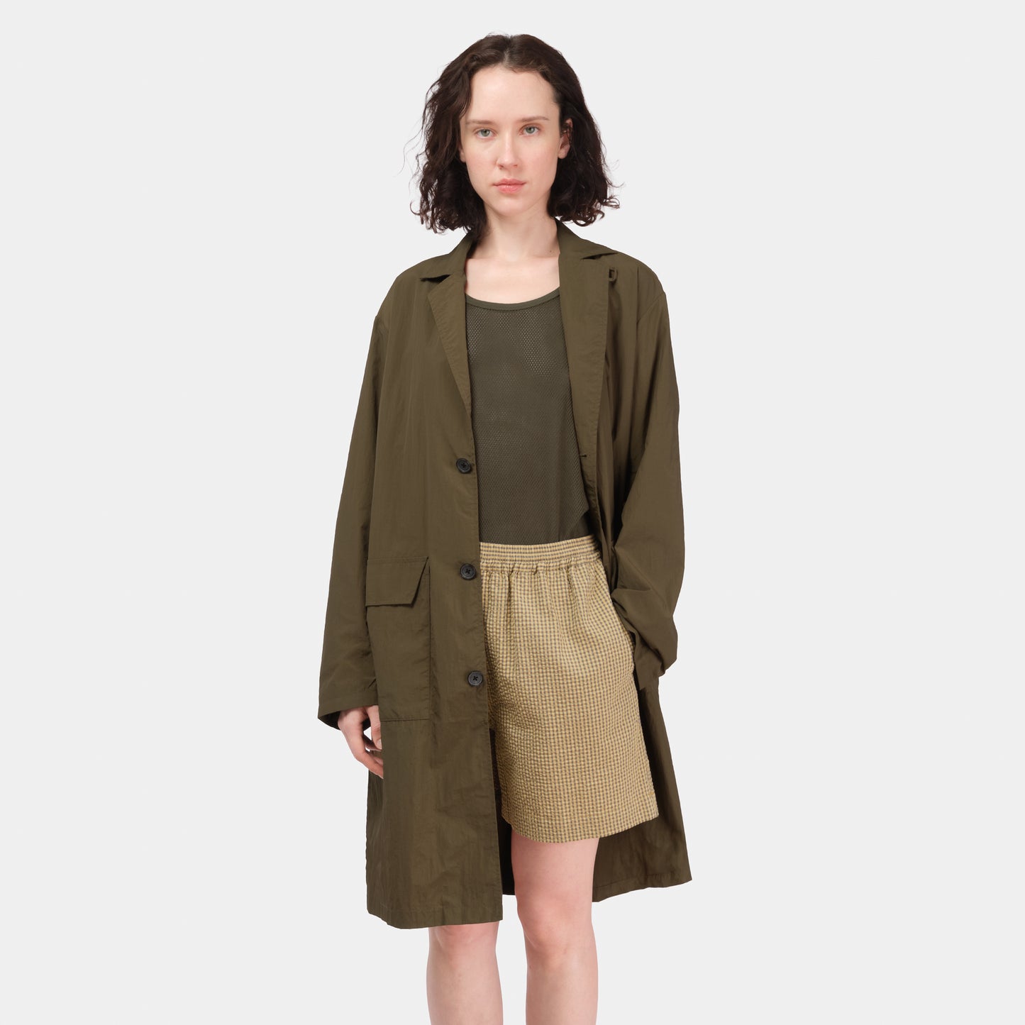 Nylon Shop Coat in Olive